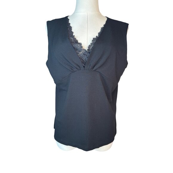 Talbots Black 8 Petite Lace-Trim V-Neck Sleeveless Top - Picture 3 of 8